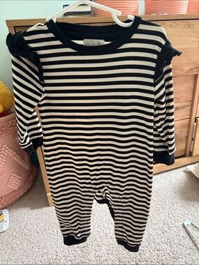 Striped Black and Cream Kids One-Piece Romper